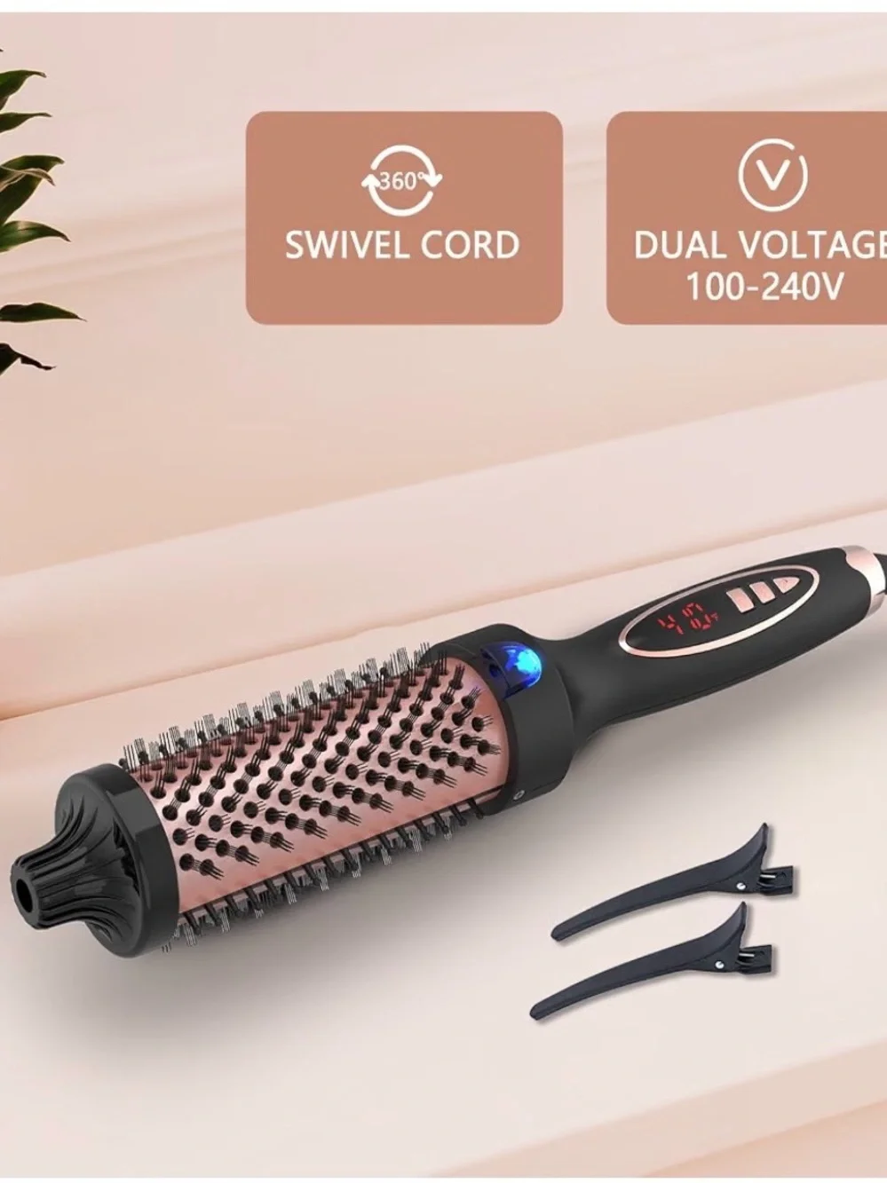 Ceramic Heated Round Styling Brush in Black and Rose Gold - Unbranded